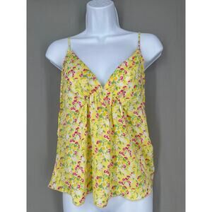 Free People Top Womens Medium Yellow Floral Cami Cottage Boho Bohemian V Neck